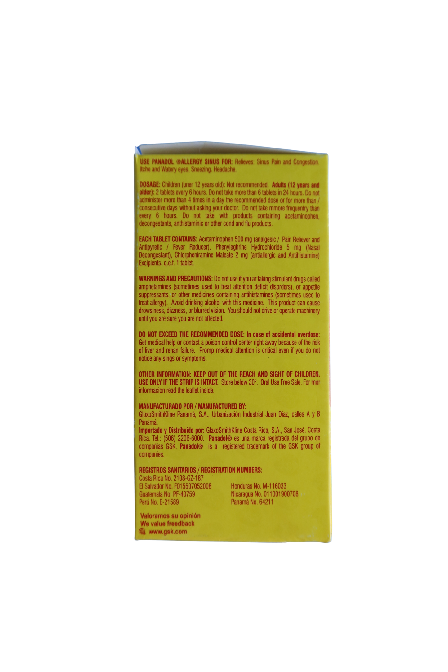 Panadol Allergy y Sinus - 50 Tabs