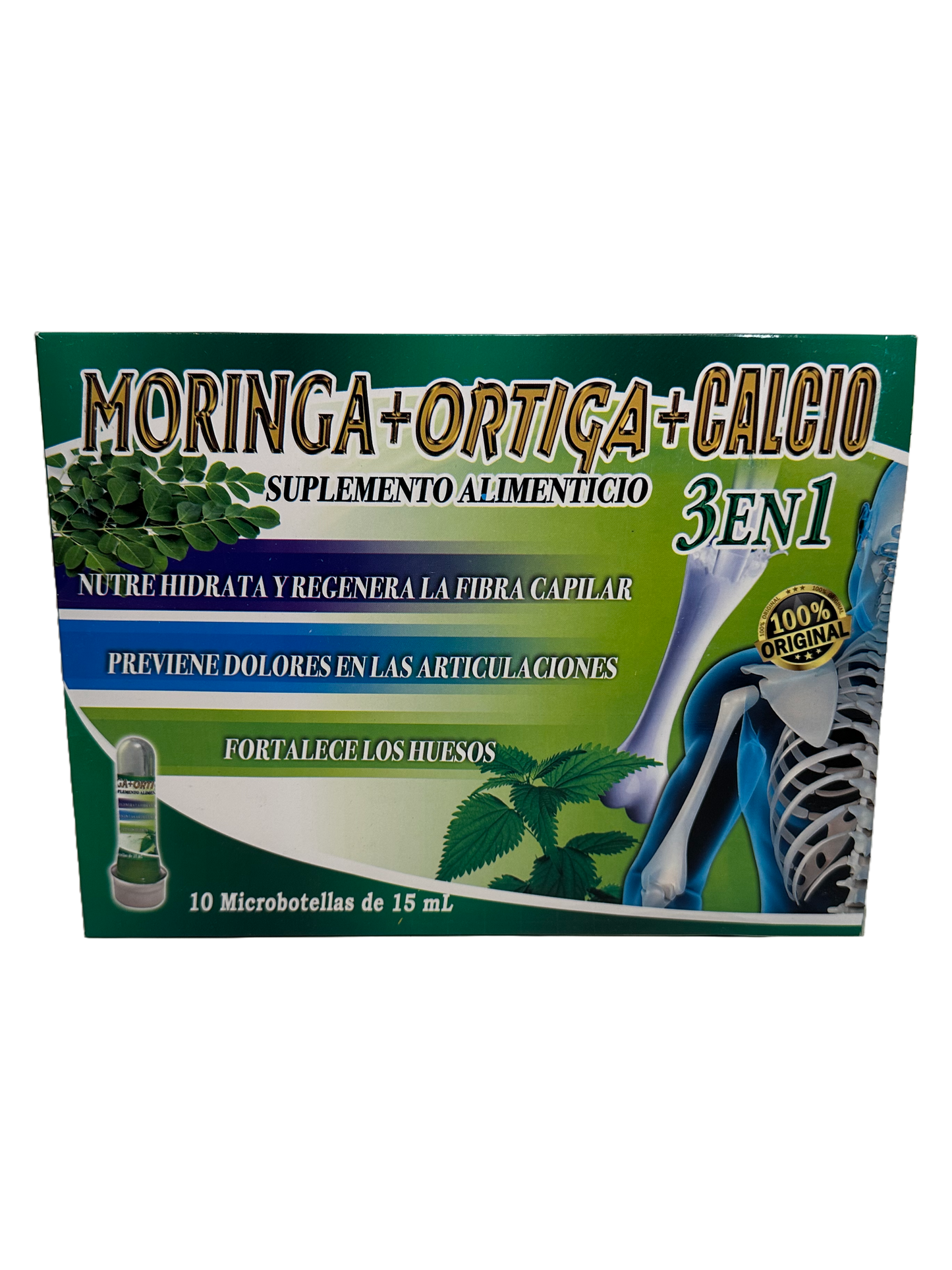 Moringa + Ortiga + Calcio 3 en 1 - 10x15mL Viales Bebibles