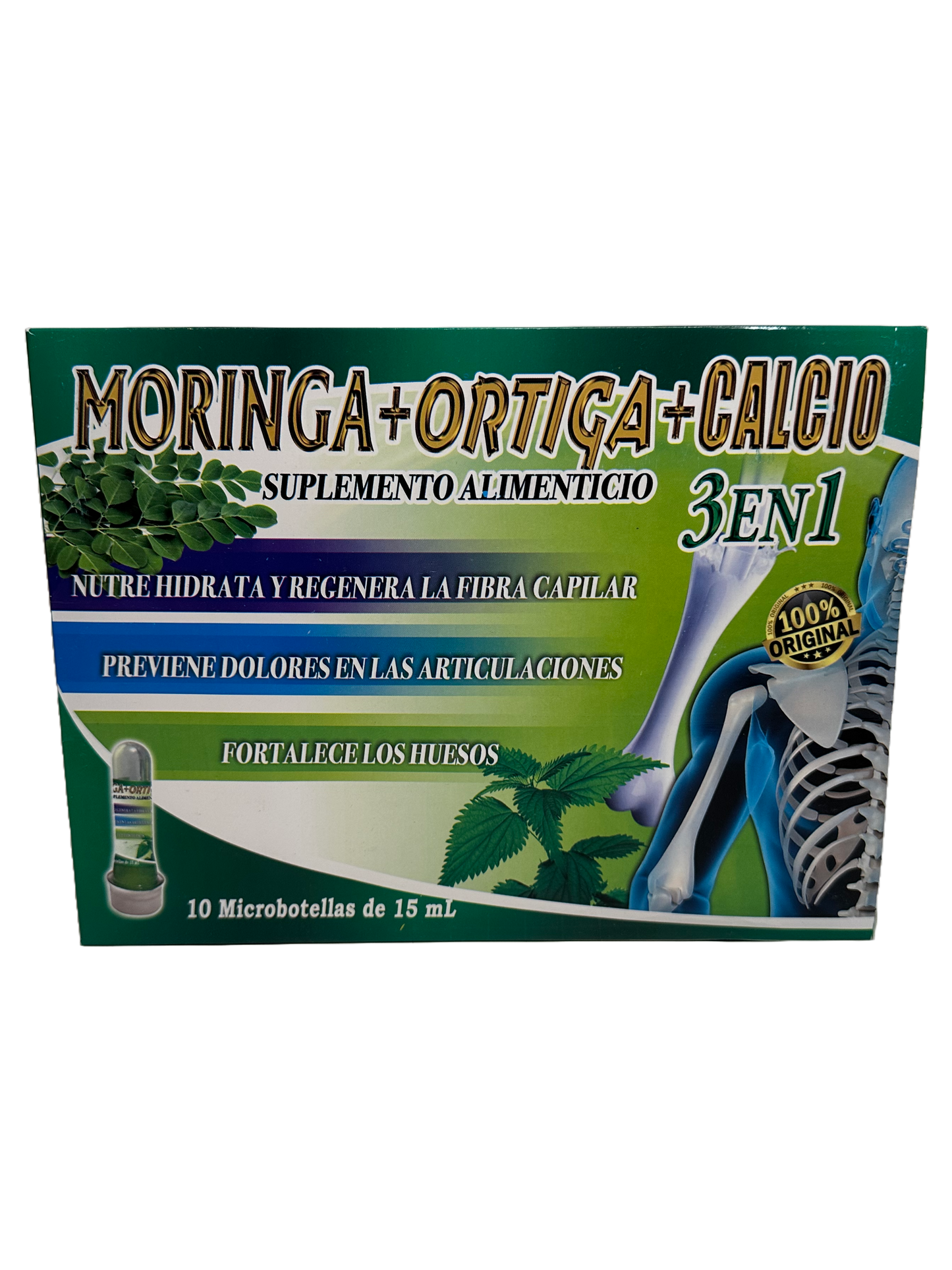 Moringa + Ortiga + Calcio 3 en 1 - 10x15mL Viales Bebibles