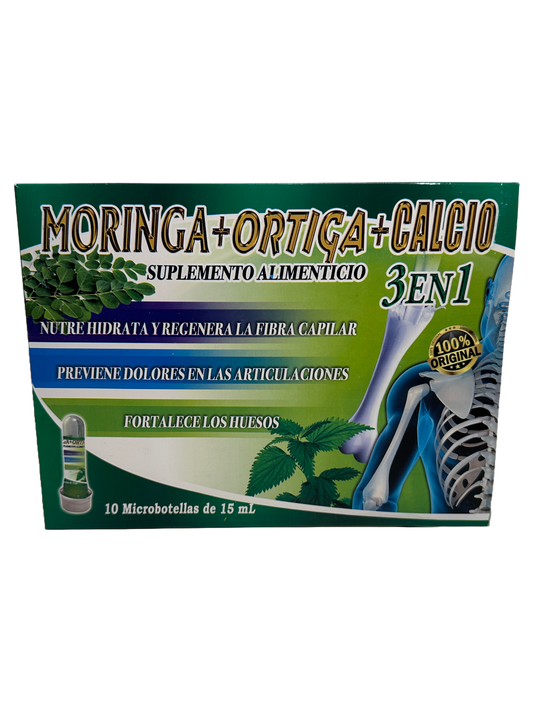 Moringa + Ortiga + Calcio 3 en 1 - 10x15mL Viales Bebibles